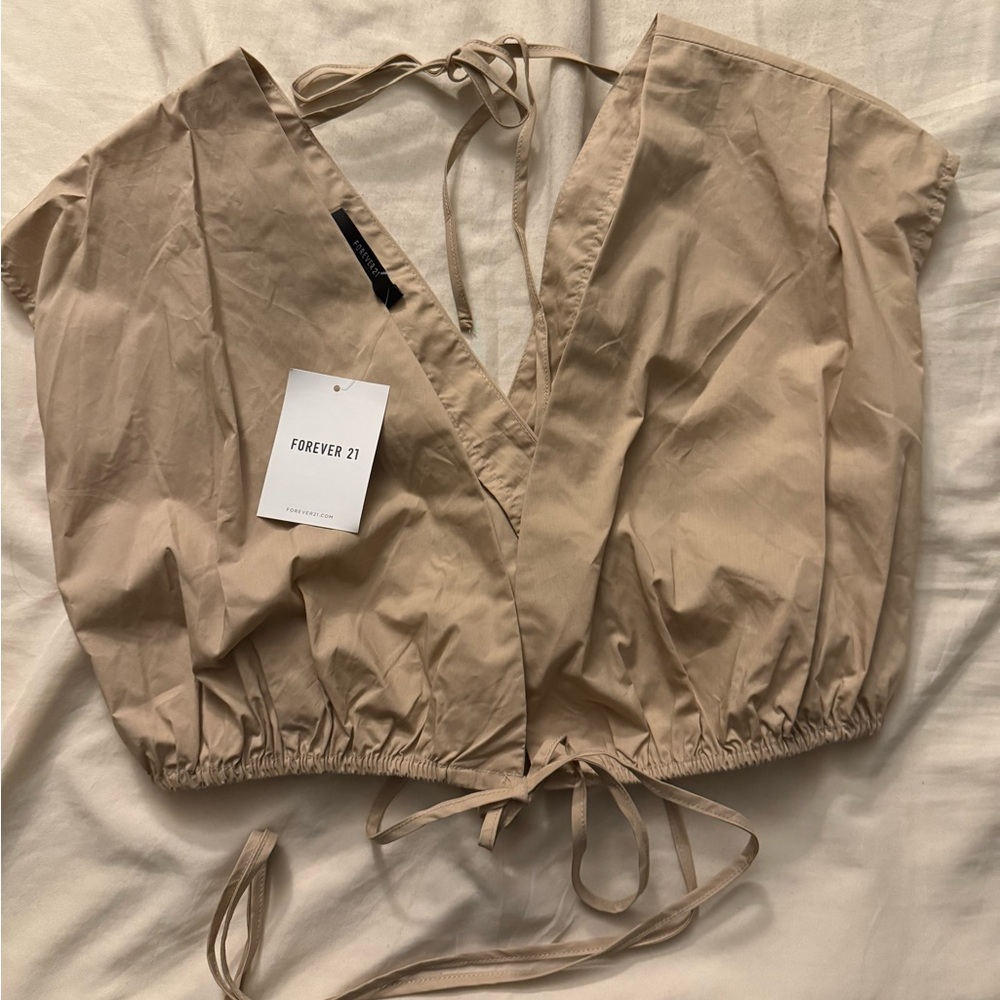 Forever 21 Beige Tie-Front Blouse